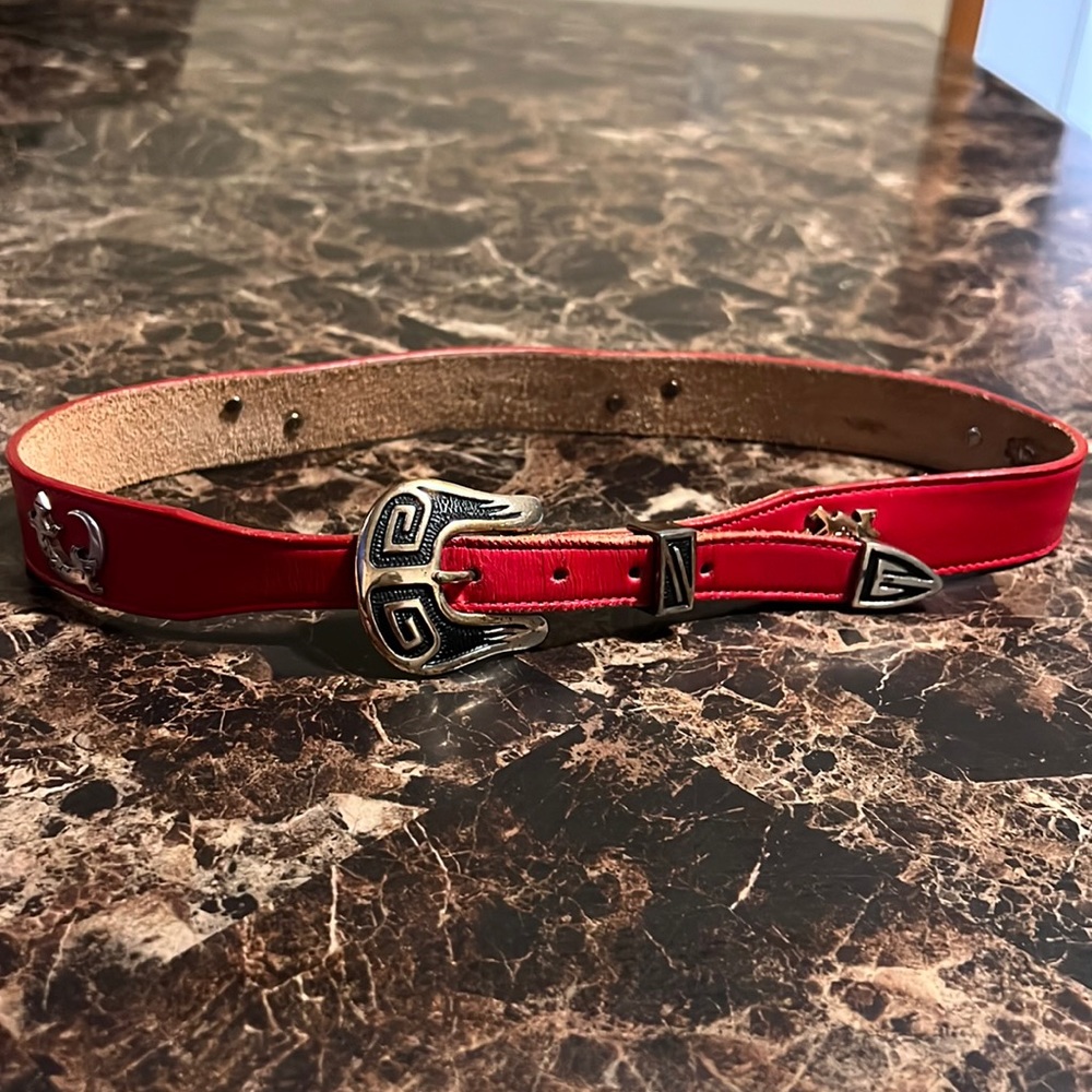 Nocona Belt Co.Women’s genuine red leather southwest silver animals western bel…